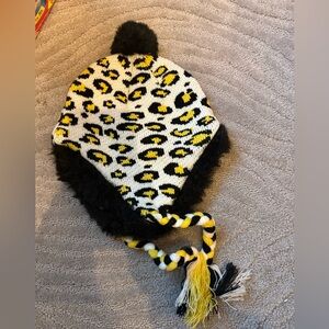 Material Girl Kids Hat with Leopard Pattern and Pom Pom